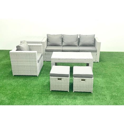Fimous Salon de Jardin Ensemble Ensemble de canapés en rotin avec Table basse 2 Petits tabourets Gris clair mixte 6 places (1/5)