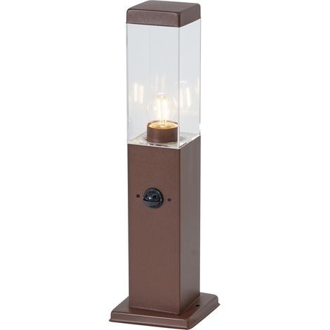 QAZQA Moderno Lámpara de exterior marrón óxido con cristal transparente de 45 cm IP44 con enchufe y sensor de movimiento - Malios Acero inoxidable /Plástico Rectangular Adecuado para LED Max. 1 x 15 W (1/5)