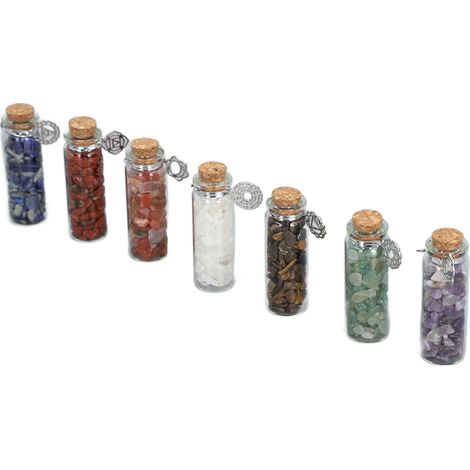Lot de 7 bouteilles en cristal pour la guérison des chakras, pierres roulées, bouteilles à vœux pour la méditation et la décoration (1/5)