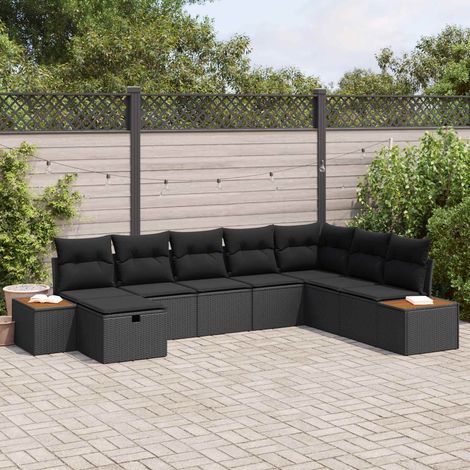 Salon de Jardin Modulaire en Polyrotin Noir avec Coussins Ensemble Canapé 8 Places - PANGIVO (1/5)