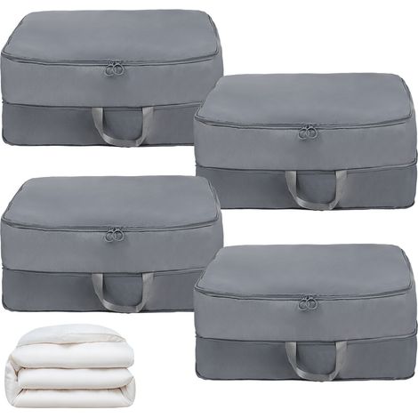 Kingsaid 4Pcs Compression Storage Bags with Handles, Clothes Organizer, Self Compressing Moving Bags, Expandable Packing Cubes for Bedding, Duvets, Blankets, Space-Saving Storage Solution (1/5)