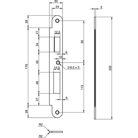 Schließblech EA 327 für Elektro-Mehrfachverriegelungsschlösser, 232x30x3 mm (1/2)