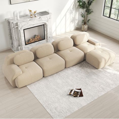 Sofá modular de esquina de 4 plazas con chaise longue beige DESVIAE (1/5)