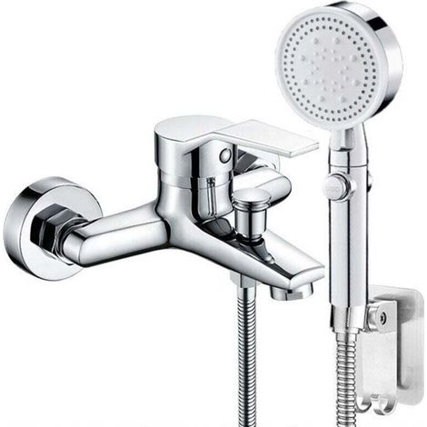 Bathtub Mixer with Shower 5 Modes Single Control Flexible Bathtub Faucet Silver (1/4)