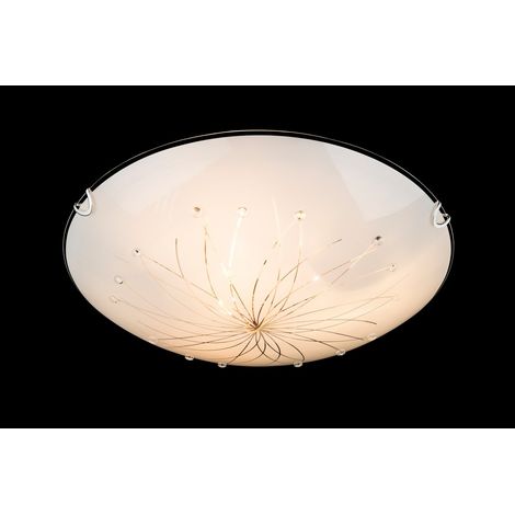 Globo Calimero I Plafonnier encastré en verre à motifs, abat-jour en verre satiné blanc, 3 ampoules E27
