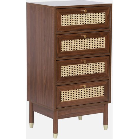 Cómoda efecto madera y mimbre con 4 cajones (1/5)