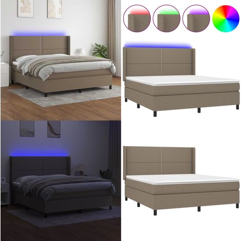 Sommier à lattes de lit matelas LED Taupe 180x200 cm Tissu - Sommier Tapissier - Lit Plateforme - Lit Avec Led - Matelas À Ressorts Ensachés - Têted Lit Ajustable - Home & Living (1/5)