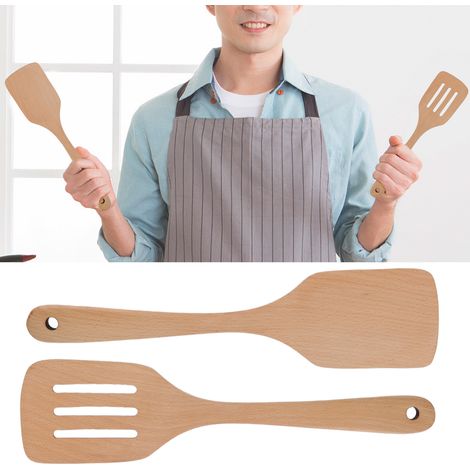 Ensemble de Spatules en Bois de Hêtre avec Pelle Anti-Fuite - Ustensiles de Cuisine Portables