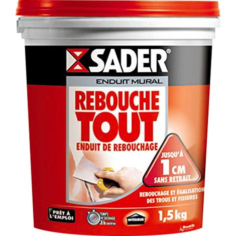 Sader Rebouche Tout - Enduit de Rebouchage Intérieur Prêt à l'Emploi - Tous Supports - Rebouchage et Égalisation de Trous et Fissures Jusqu'à 1 cm - Joint Plaque de Plâtre - Pot de 1,5kg