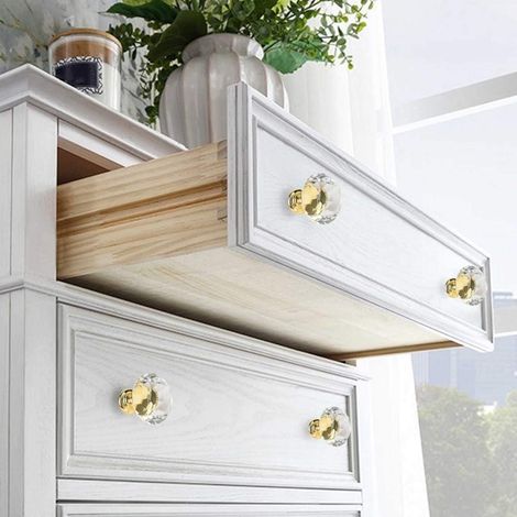 20 x bouton - poussoir de porte à poignée tiroir de mobilier d'armoire - diamant en cristal transparent + base en or - 30 mm (1/4)