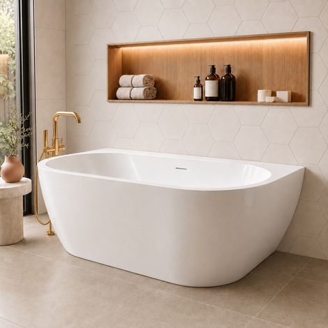 Badplaats Halb Freistehende Badewanne Hanoi 170 x 80 x 58 cm Wei (1/5)