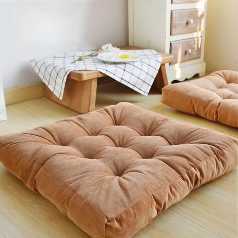 Coussin d'assise épais en velours côtelé, garnissage en coton, coussin de sol confortable pour la méditation au salon, couleur citrouille