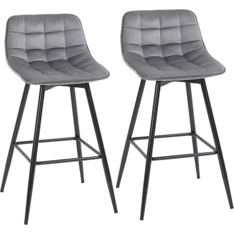 EASYCOMFORT Set 2 Sgabelli da Bar Sedie Imbottite Stile Nordico Velluto Grigio