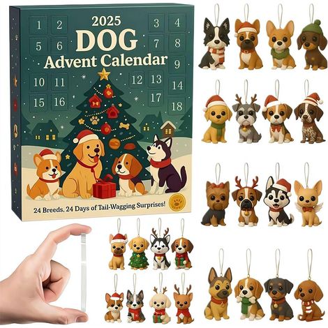 Calendrier de l'Avent 2025 en forme de chien – 24 jours en acrylique 2D à suspendre, boîte de compte à rebours et décoration d'intérieur pour sapin de Noël, cadeau pour les amoureux des chiens et des (1/5)