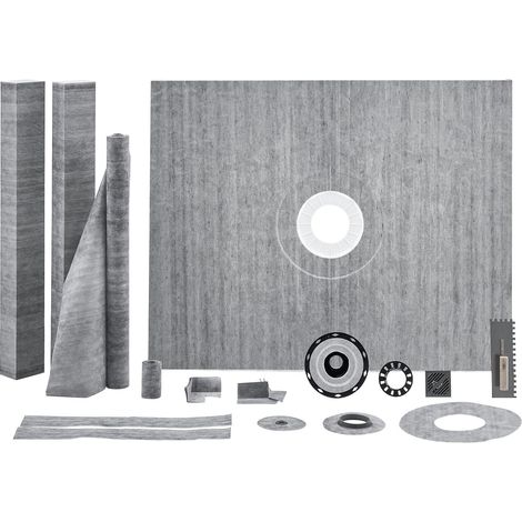 Ensemble de bordure de douche, 1219 x 1524 mm, receveur de douche bride centrale en PVC 50,8 mm, grille en acier inoxydable et joint étanche, bâtons de pentede bac à douche pour salle de bain (1/5)