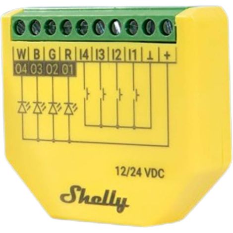Contrôleur LED SHELLY Plus RGBW, PM, BT, Wi-Fi, encastré, jaune (1/4)