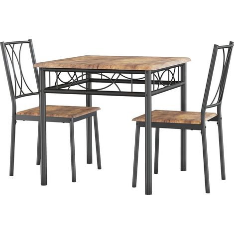 Ensemble table à manger 3 pièces marron bois métal, table cuisine 2 chaises pour petit appartement (1/5)