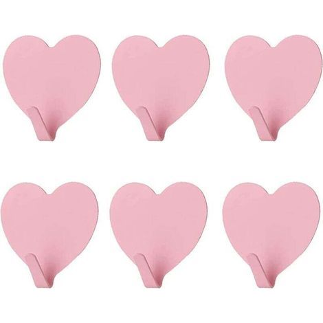 Lot de 6 crochets muraux décoratifs en forme de cœur, (rose clair) Crochet mural adhésif solide en acier inoxydable pour la maison, la cuisine, la salle de bain, le bureau (1/5)