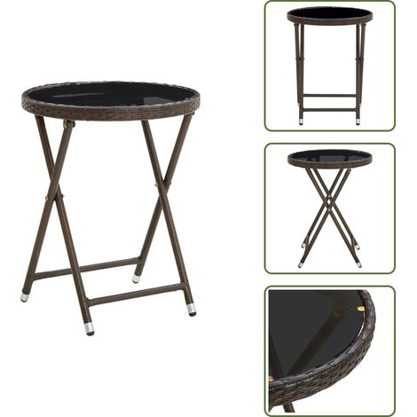 Table à thé Marron 60 cm Résine tressée et verre trempé - Table Basse Jardin - Table À Thé Pliante - Mobilier De Jardin - Table Extérieure - Résine Tressée