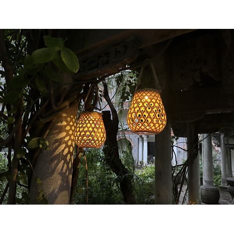 Lampe tissée à énergie solaire, portable et suspendue, LED étanche en rotin exquis fait à la main, adaptée aux lumières décoratives extérieures dans les jardins et les cours (avec style UBS) (1/3)