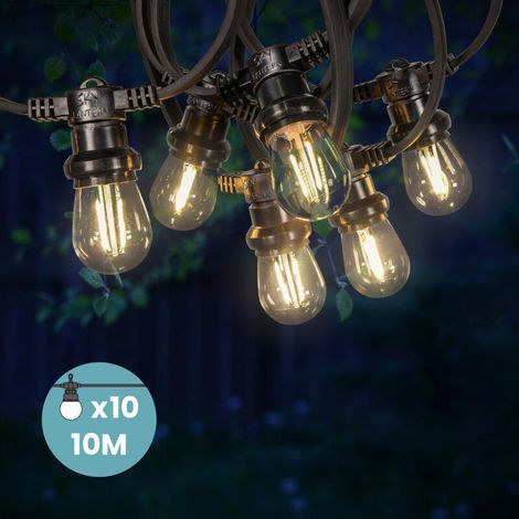 Guirlande Guinguette 10M 10 Bulbes Filament Blanc Chaud - Guirlande Lumineuse Ampoule E27 Transparente - Guirlande Guinguette Led Filament rétro (1/5)