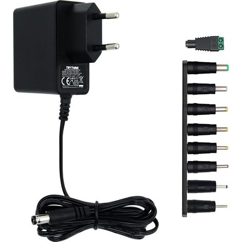 Alimentation 12V 1A, Transformateur d'adaptateur de Courant AC DC Universel avec 9 fiches DC pour 12V électronique, 1000mA Max. (1/5)