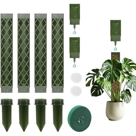 4 Pcs Tuteur Sphaigne, Tuteur Monstera en Plastique, TuteurMonstera avec Insertion à la Terre et Flacons Goutte à Goutte, TuteurPlante Empilables pour Les Aides à Lescalade des Plantes (Vert) (1/5)