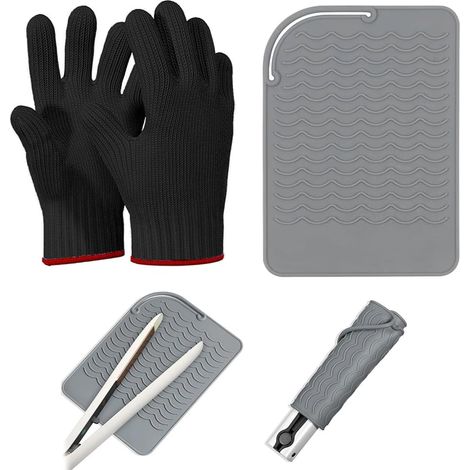 Gants résistants à la chaleur 2 pièces avec tampon en silicone,Gants résistants à la chaleur,Gants anti-chaleur pour coiffures (1/5)