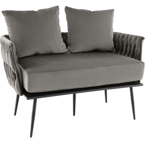 Modern 2 Seater Sofa Upholstered Loveseat Couch Woven Double Sofa Chair W/ Arms (1/5)