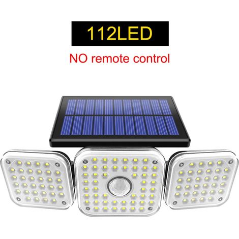 (112 LED sans télécommande) Lampe solaire d'extérieur 182/112 LED, applique murale avec têtes orientables, projecteur de sécurité LED étanche IP65 avec 3 modes de fonctionnement (1/5)