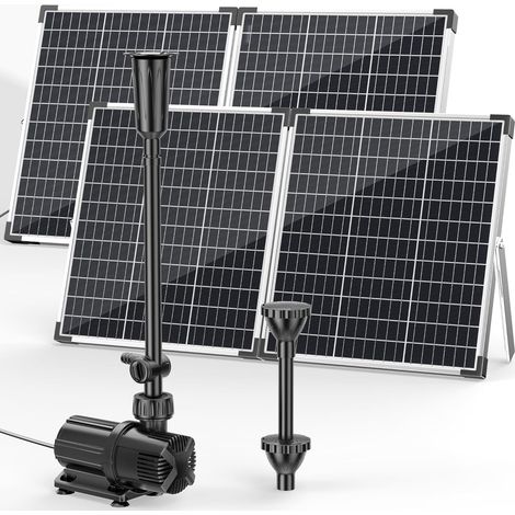Pompe solaire de bassin 120 W - Fontaine solaire avec débit réglable de 6000 l/h - Pompe à eau CC - Double panneaux solaires - 3 buses de pulvérisation pour étang de jardin, jardin aquatique