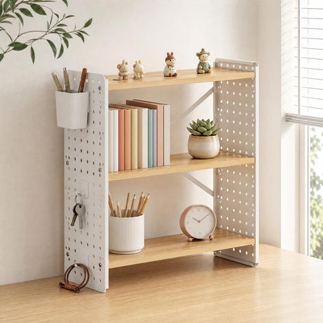 H.J WeDoo Étagère de Bureau à 3 Niveaux/Organisateur de Bureau avec Crochets et bacs de Rangement Organisateur de Bureau pour Bureau, Chambre et Cuisine Blanc, 60 × 20 × 60 cm (1/5)