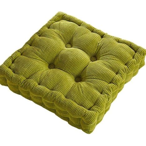 Galette de Chaise Double Épais Velours Côtelé Coussin de Chaise 40x40cm Carré-Vert (1/4)