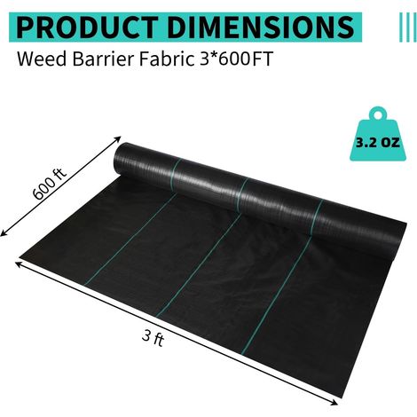 Bâche de Paillage Anti-Mauvaise Herbe Ultra-Résistante, Géotextile Tissé Imperméable aux Intempéries, 3,2 oz, 3x600 FT, 0,9 x 182 m (1/5)