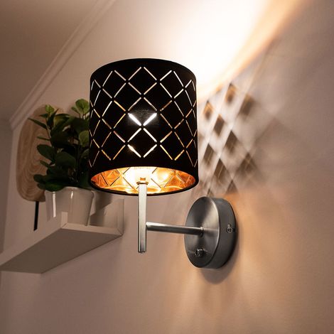 Lampe murale textile éclairage salon lampe couloir noir or en kit ampoules LED incluses (1/5)