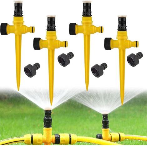 4 Pièces Arroseurs pour Jardin,360 Arrosage Automatique Arroseur Rotatif Peut être connecté en série, Arroseur Pelouse au Sol Convient pour la pelouse, l'agriculture, Les Fleurs(Jaune). (1/5)