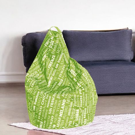 Dmora Puf con estampado de letras, verde y blanco, Medidas 80 x 120 x 80 cm, con embalaje reforzado (1/4)