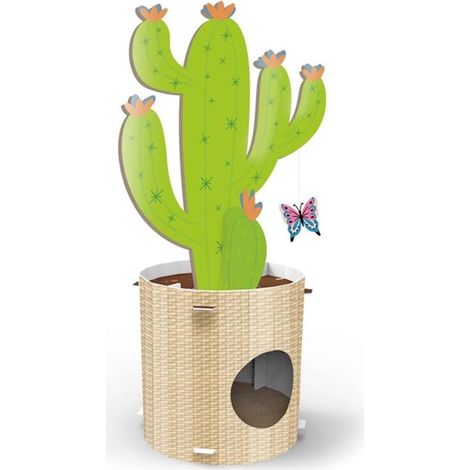 Poteau à gratter Cactus – Griffoir en Carton avec Herbe à Chat – Structure en Forme de Tronc 35 x 90h cm – Jouet et Niche résistante et Recyclable – Couleur La Havane (1/4)