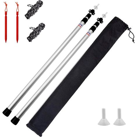 Lot de 2 Poteaux Télescopiques en Aluminium 2,3M, Réglable Support de Bâche Tente Voile Ombrage, Accessoire Camping Jardin Auvent, avec Piquets et Cordes de Vent (1/5)