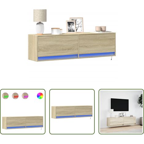 Armoire TV murale - Meuble TV mural avec lumières LED chêne sonoma 140x31x38 cm (1/5)