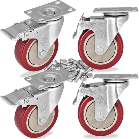 Industrierollen – 4er-Set – Stahl und PVC – Doppelbremse – Tragfähigkeit 450 kg – Möbel und Werkbänke (1/5)