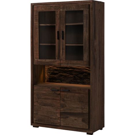 BARK 209 Vetrina in legno di acacia laccato / marrone 98x40x180 (1/3)