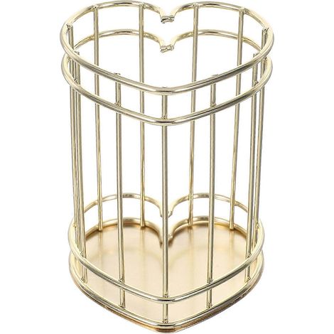 Ce porte-pinceaux en métal plaqué or, orné d'un cœur, est idéal pour organiser son bureau et ranger ses produits de beauté. Ce set de 3 pièces est parfait pour les étudiants. (1/5)