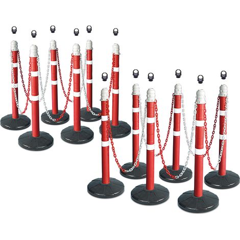 BRB Lot de 12 poteaux de chaîne de 22 mètres de chaine, 12 oeillets en polypropylène (PP) pour passer un ruban de signalisation