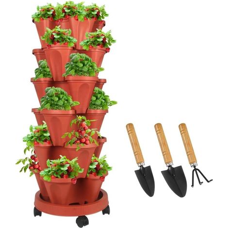 Stackable Planter, Vertical Garden Tower, Vertical Planter Set for Strawberries, Herbs, Flowers (Terracotta, 6 Tiers) (1/5)