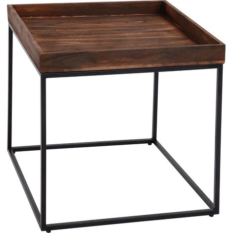 Beistelltisch HHG-857, Kaffeetisch Couchtisch Tisch, Paulownia-Holz Metall 60x60x60cm dunkelbraun