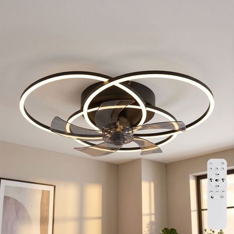 Ventilateur de plafond LED noir Ventilateur avec télécommande Lampe lumière du jour Ventilateur à intensité variable, marche avant/arrière, minuterie, CCT, 40W 2000Lm blanc chaud/froid, D 58 cm (1/5)