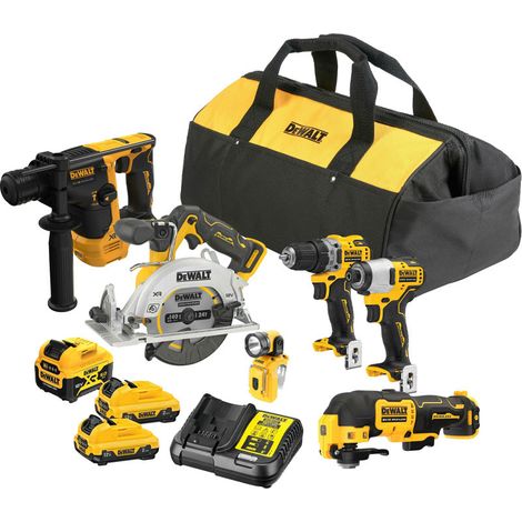 Dewalt – Pack de 6 outils électroportatifs 12V avec 1 batterie 5.0Ah et 2 batteries 2.0Ah – Moteur sans balais – Sac de transport inclus