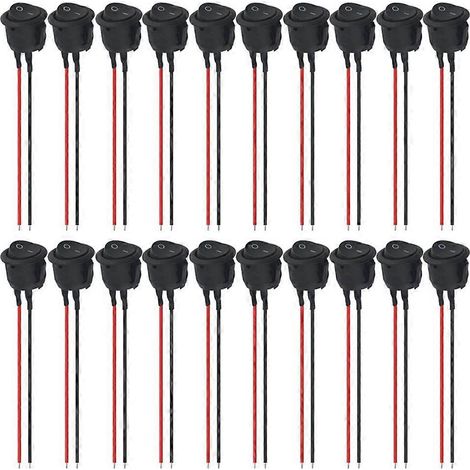 Packung mit 20 runden 12V-Kippschaltern mit Kabel, 2-polig, SPST, vorverdrahtet 6A/250V AC für Boote und Autos (1/5)