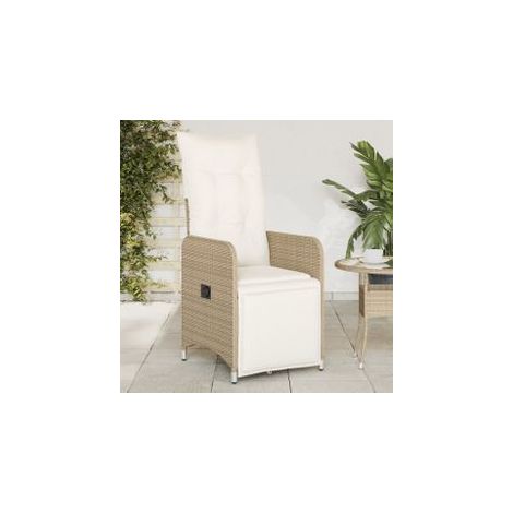 Chaises inclinables de jardin lot de 2 et coussins beige rotin (1/5)